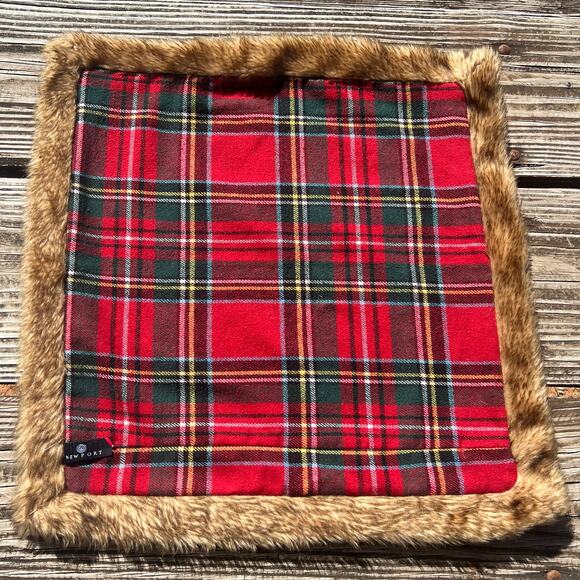 Newport Plaid Flannel Fur Trim Pillow Covers Set of 2 | 19x19 Red Cabin Holiday - Picture 15 of 16